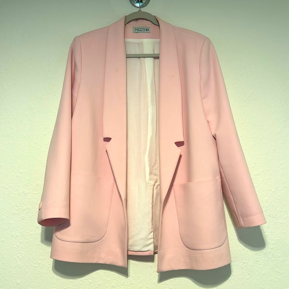 BASIC WOVEN RUCHED SLEEVE BLAZER